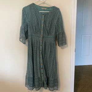 Lace Sea Foam Green Dress Sz L- EUC